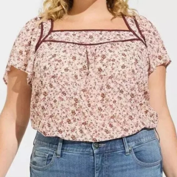 Torrid Crinkle Chiffon Floral Square Neck Top - Picture 1 of 4